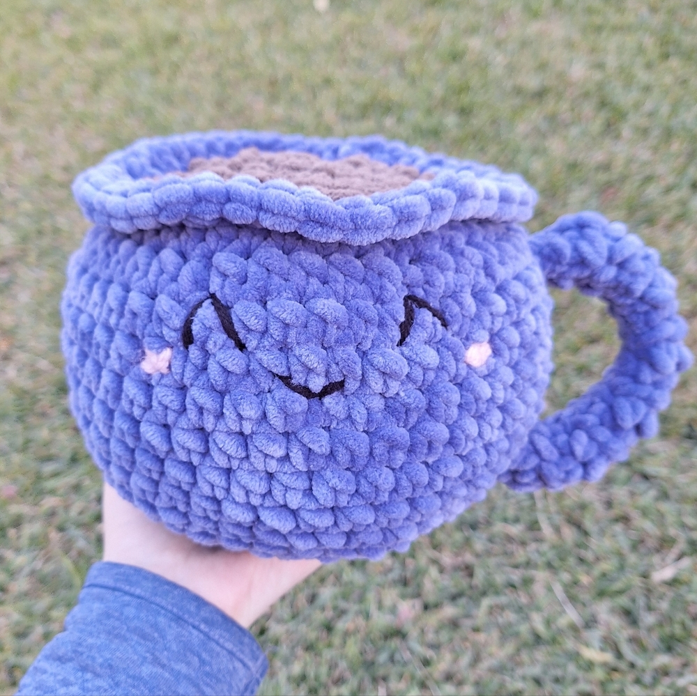 Blue Crocheted Coffee Plushie - Picture 1 of 7